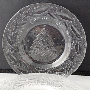 4 Arcoroc USA Clear Glass Holly Tree Salad Plates 8" Christmas holiday vintage